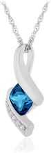 .925 Sterling Silver, Cushion-Cut Birthstone & Created White Sapphire or CZ Twist Pendant Necklace on 18