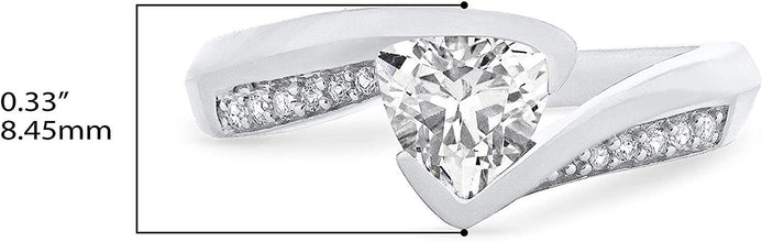 .925 Sterling Silver Trillion-Cut Birthstone & Lab Grown White Sapphire or CZ Double Shank Bypass Style Fashion Ring - Choice of Gem Color/Month