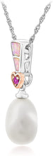 Rose Gold Plated .925 Sterling Silver, 12.0mm Oval Freshwater Cultured Pearl, Lab-Grown Pink Opal/Pink Sapphire 3/4” Heart Pendant Necklace - 18”