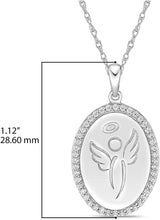 .925 Sterling Silver Cubic Zirconia Engraved Angel with Message “I am essential” Essential Worker Appreciation Oval Pendant Necklace - 20”