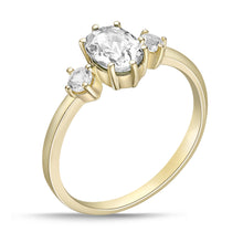 14K Yellow Gold Plated .925 Sterling Silver Oval Cut Birthstone & Created White Sapphire Three Stone Engagement Ring - Choice of Birthstone/Month