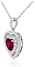 .925 Sterling Silver Heart Created Ruby & Round Created White Sapphire Double Halo Pendant Necklace - 18