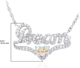 .925 Sterling Silver, Heart Cut Rainbow Aurora Borealis Cubic Zirconia & White Cubic Zirconia Cursive Dream 18