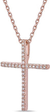 14K Rose Gold Plated .925 Sterling Silver 1/10 Cttw Diamond Latin Style Straight Cross Pendant Necklace - 20” (I-J Color, I2-I3 Clarity)