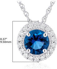 .925 Sterling Silver Birthstone & Lab Grown White Sapphire or CZ Halo Pendant Necklace on 18