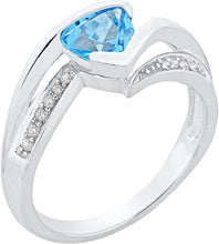 .925 Sterling Silver Trillion-Cut Birthstone & Lab Grown White Sapphire or CZ Double Shank Bypass Style Fashion Ring - Choice of Gem Color/Month