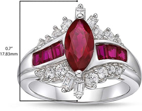 .925 Sterling Silver, Marquise and Baguette Cut Lab Grown Gem & Lab-Grown White Sapphire Wavy Channel Set Engagement Ring - Choice of Gem Color