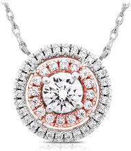 14K Rose Gold Plated .925 Sterling Silver Cubic Zirconia Two Toned Round Double Halo Necklace with 18
