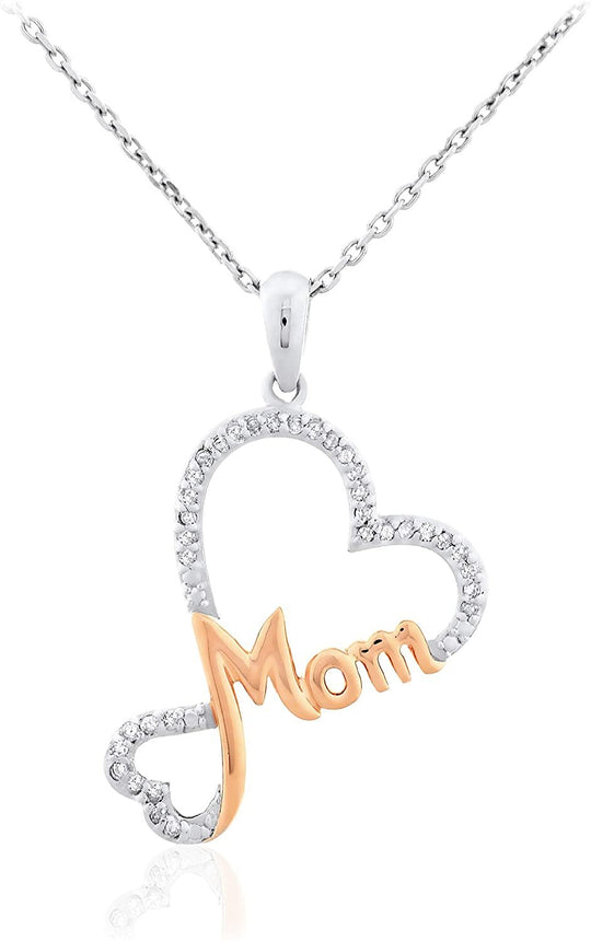 14K Rose Gold Plated .925 Sterling Silver 'Mom' 1/10 Cttw Diamond Infinity Hearts Pendant Necklace on 18" Cable (I-J Color, I2-I3 Clarity)