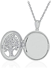 .925 Sterling Silver 1/10 Cttw Diamond Round Tree of Life Milgrain Locket Pendant Necklace with Cable Chain - 18” (I-J Color, I2-I3 Clarity)