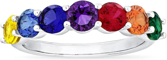 .925 Sterling Silver Lab Grown Sapphire Multicolored Rainbow Ring - Size 7