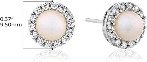 .925 Sterling Silver Freshwater Pearl & Cubic Zirconia Halo Stud Earrings