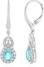 Sterling Silver Teardrop Birthstone & Lab Grown White Sapphire or CZ Art Deco Drop Hinged Latch Back Dangle Earrings - Choice of Gem Color/Month