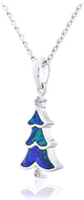 .925 Sterling Silver Lab Grown Blue Green Opal and Created White Sapphire Christmas Tree Pendant Necklace