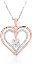 14K Rose Gold Plated .925 Sterling Silver 1/10 Cttw Diamond Cluster Hearts Pendant Necklace with 18
