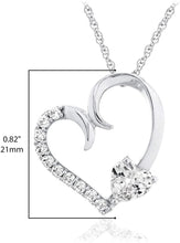 .925 Sterling Silver Round & Heart Cut White Cubic Zirconia Open Heart Pendant Necklace with Delicate Rope Chain - 20”