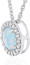 .925 Sterling Silver Birthstone & Lab Grown White Sapphire or CZ Halo Pendant Necklace on 18
