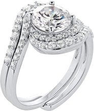 .925 Sterling Silver Round Cubic Zirconia Bypass Halo Engagement Ring & Guard Style Wrap Wedding Ring Bridal Set