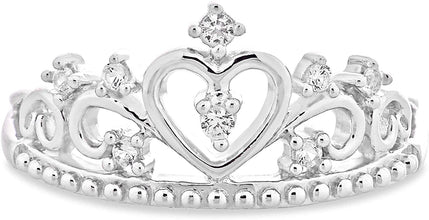 .925 Sterling Silver Lab Created White Sapphire Filigree Tiara Band Ring