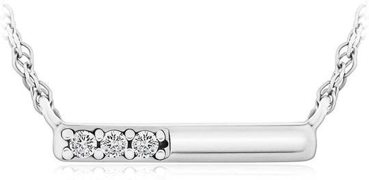 .925 Sterling Silver Round Created White Sapphire Three Stone Bar Necklace - 18"