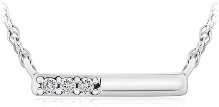 .925 Sterling Silver Round Created White Sapphire Three Stone Bar Necklace - 18