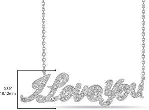 .925 Sterling Silver 1/6 Cttw Diamond Cursive “I Love You” Pendant Necklace with Cable Chain - 20” (I-J Color, I2-I3 Clarity)