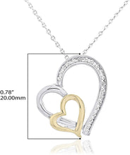 .925 Sterling Silver & 10K Yellow Gold Two Toned 1/10 Cttw Diamond Two Open Hearts Pendant Necklace on 18