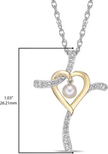 Two Tone 14K Yellow Gold Plated .925 Sterling Silver, Dangling Gemstone & Lab Grown White Sapphire Heart Cross Pendant Necklace 20” - Choice of Color