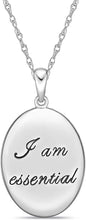 .925 Sterling Silver Cubic Zirconia Engraved Dove with Message “I am essential” Essential Worker Appreciation Oval Pendant Necklace - 20”