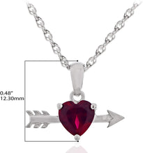 .925 Sterling Silver Heart Shaped Lab Created Ruby with Arrow Necklace Pendant with 18