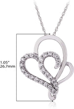 .925 Sterling Silver Cubic Zirconia Intertwined Double Heart Pendant Necklace with 18