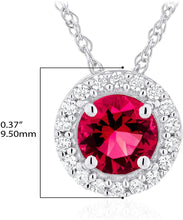 .925 Sterling Silver Birthstone & Lab Grown White Sapphire or CZ Halo Pendant Necklace on 18