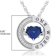 .925 Sterling Silver, Heart Cut Lab-Grown Blue Sapphire & Lab-Grown White Sapphire Dancing Heart “One World” Peace Pendant Necklace - 18”