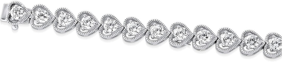 .925 Sterling Silver Cubic Zirconia Heart Link Milgrain Tennis Bracelet - 7-1/4