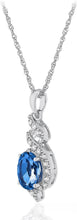 .925 Sterling Silver Gemstone & White Topaz Ribbon Halo Pendant Necklace on 18