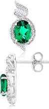 .925 Sterling Silver, 1-1/2 Cttw Green Oval Cut Lab-Grown Emerald & Lab-Grown White Sapphire 5/8