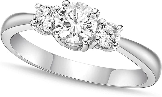 .925 Sterling Silver Round Brilliant Cubic Zirconia Three Stone Engagement Ring