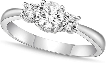 .925 Sterling Silver Round Brilliant Cubic Zirconia Three Stone Engagement Ring