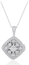 .925 Sterling Silver Cubic Zirconia Cushion Shaped Open Filigree Locket Pendant Necklace with 18