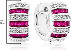 .925 Sterling Silver, Red Princess Cut Lab Grown Ruby & Lab Grown White Sapphire 5/8