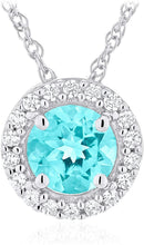 .925 Sterling Silver Birthstone & Lab Grown White Sapphire or CZ Halo Pendant Necklace on 18