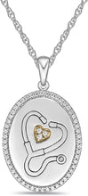 Two Tone 14K Rose Gold Plated .925 Sterling Silver Cubic Zirconia Heart Stethoscope Thank You You Are My Hero Appreciation Oval Pendant Necklace - 20”