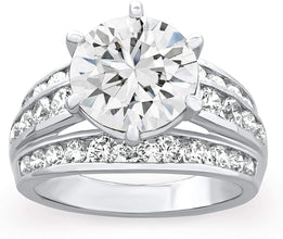 .925 Sterling Silver Round Brilliant Cut Cubic Zirconia Wide Three Channel Engagment Ring