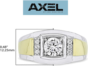 14K Yellow Gold Plated .925 Sterling Silver Cubic Zirconia Men's Stepped Edge Ring