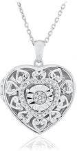 .925 Sterling Silver 1/10 Cttw Diamond Miracle Plate Filigree Heart Locket Pendant Necklace with Cable Chain - 18” (I-J Color, I2-I3 Clarity)