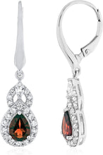 Sterling Silver Teardrop Birthstone & Lab Grown White Sapphire or CZ Art Deco Drop Hinged Latch Back Dangle Earrings - Choice of Gem Color/Month