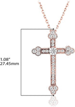10K Rose Gold 1/2 Cttw Lab Grown Diamond Milgrain Trinity Cross Pendant Necklace on 18