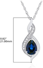 Sterling Silver Pear Birthstone & Lab Grown White Sapphire or CZ Milgrain Twist Pendant Necklace with 18