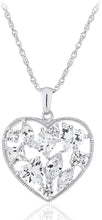 .925 Sterling Silver Assorted Shape Cubic Zirconia Milgrain Open Heart Shape Pendant Necklace with 18
