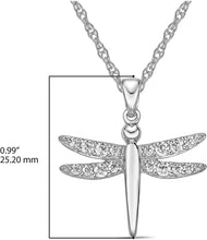 .925 Sterling Silver & White Cubic Zirconia Dragonfly Dangling Pendant Necklace with Rope Chain - 20”